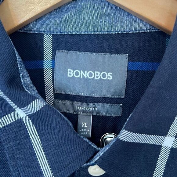 Bonobos Men’s Long Sleeve Casual Button Down Size XL Navy Blue Green White Plaid - Picture 2 of 9